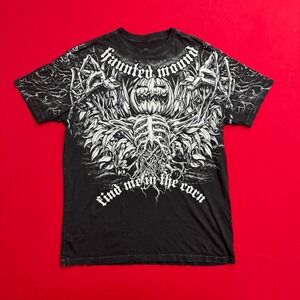 Affliction x Haunted Mound PUMPKIN GOTH Black Graphic T-Shirt Mens M Y2K GRUDGE